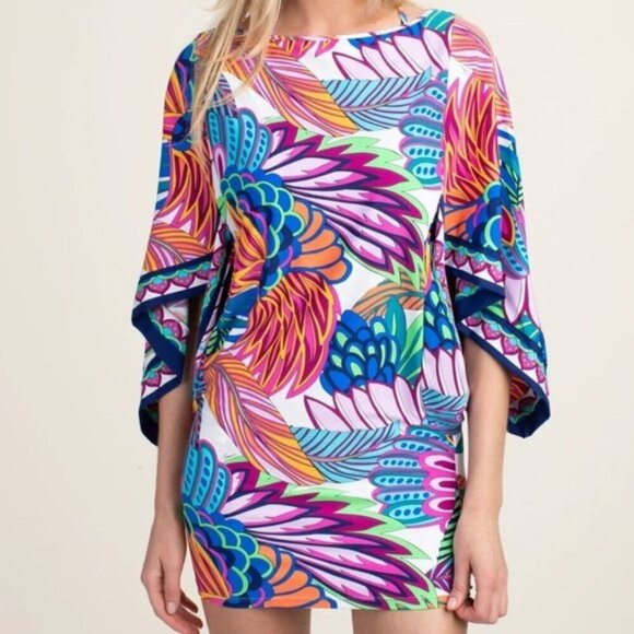 Trina Turk Paradise Plume Tunic Swim Cover Up One Size Tropical Beach Vacation